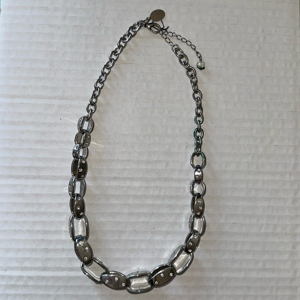 White House Black Market Silver Tone Rhinestone Oval Link Chain‎ Necklace Adjust
